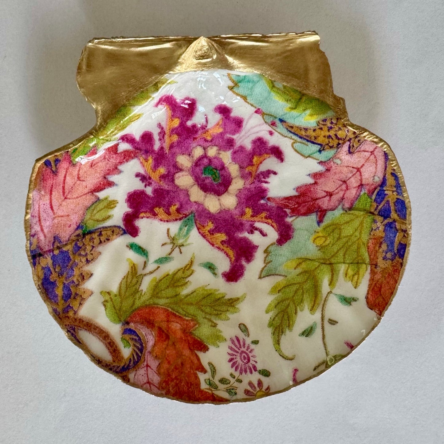 Chinoiserie Floral Shell Ring Dish Handmade Trinket Dish Maximalist Boho Decor