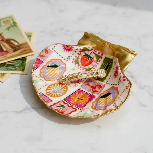 Coastal patchwork shell trinket dish