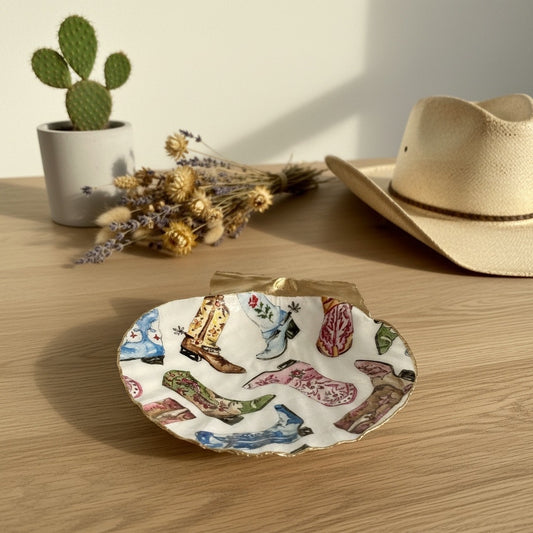 Cowboy Boot Shell Ring Dish Handmade Scallop Trinket Dish, Western Gift Country Girl