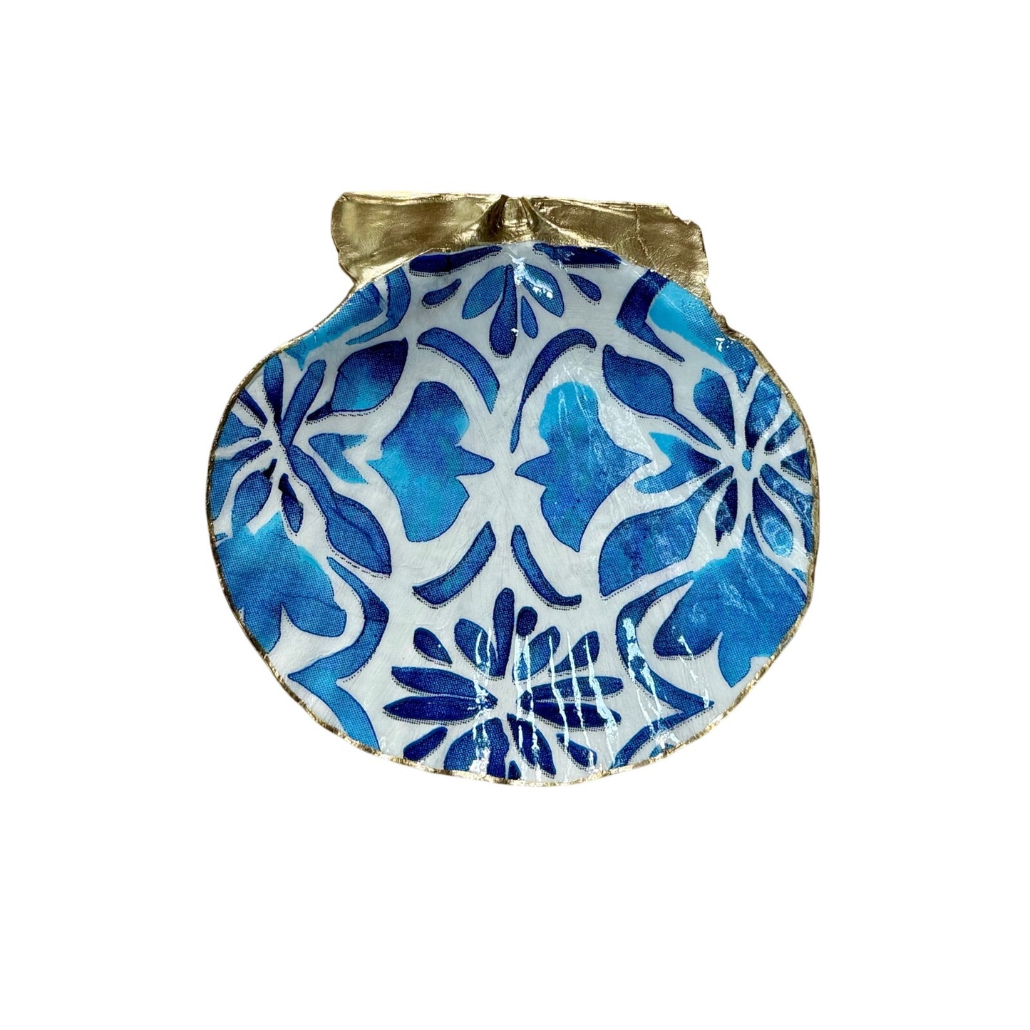 Shell Trinket Dish, Blue Botanical Jewelry Holder