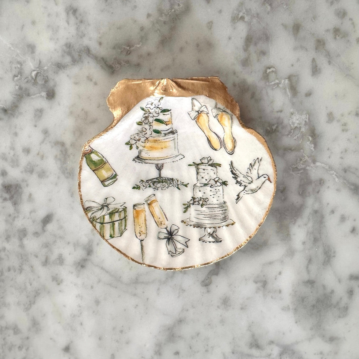 Wedding Cake Champagne Shell Ring Dish, Bridal Shower Gift