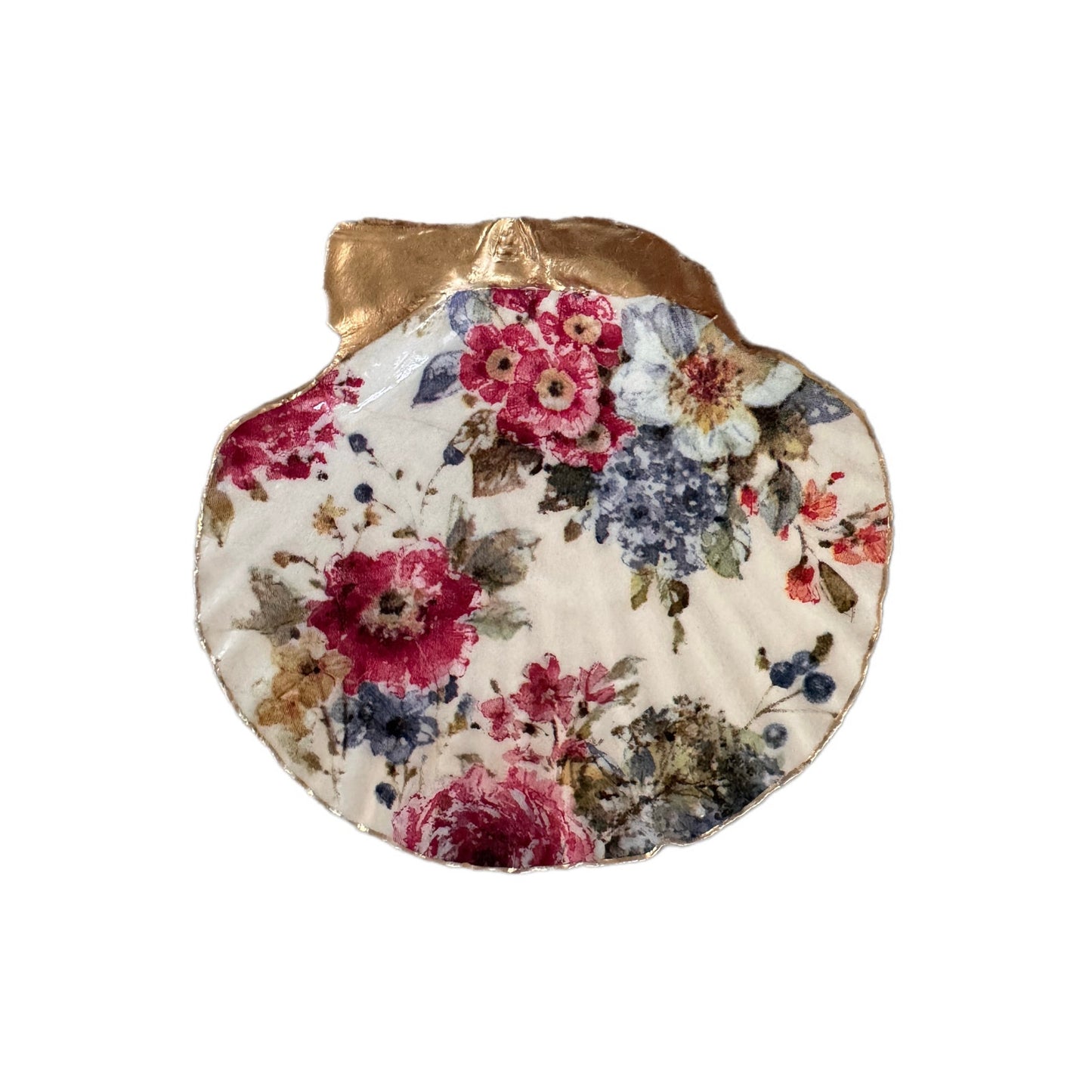 Vintage Garden Floral Scallop Shell Trinket Dish, Jewelry Holder