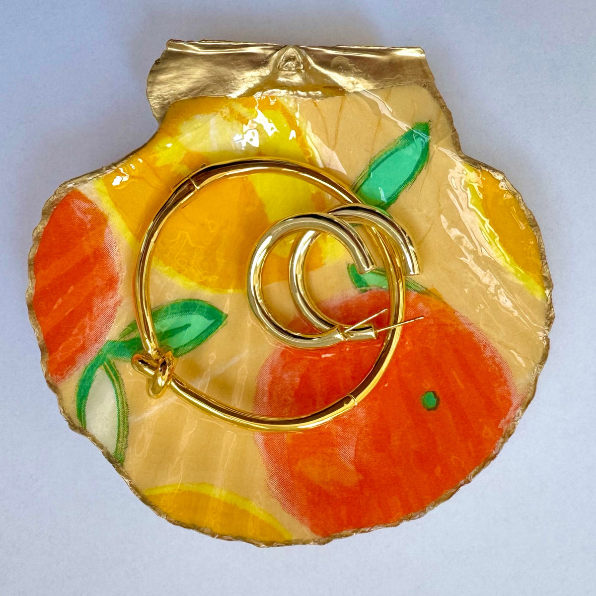 Vintage Citrus Botanical Scallop Shell Trinket Dish