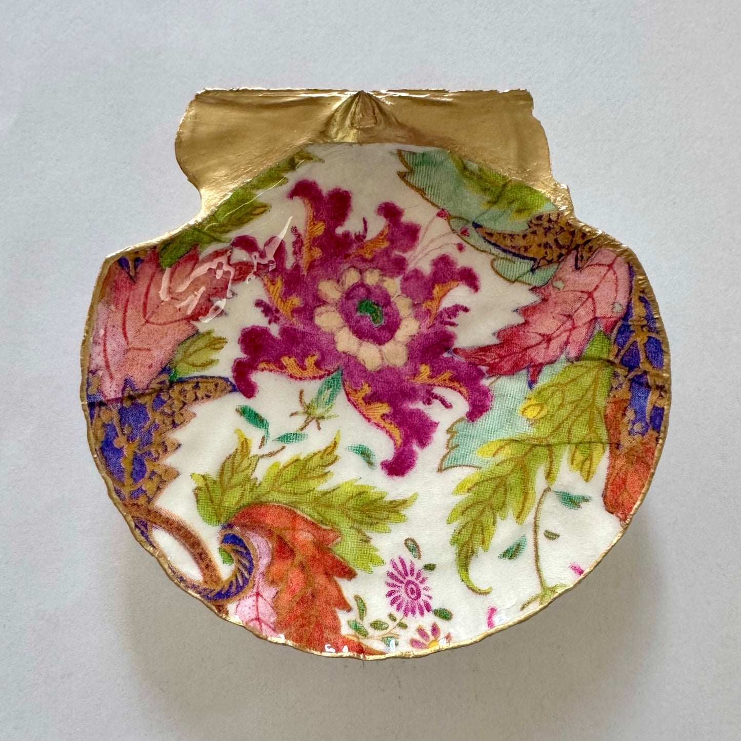 Chinoiserie Floral Shell Ring Dish Handmade Trinket Dish Maximalist Boho Decor