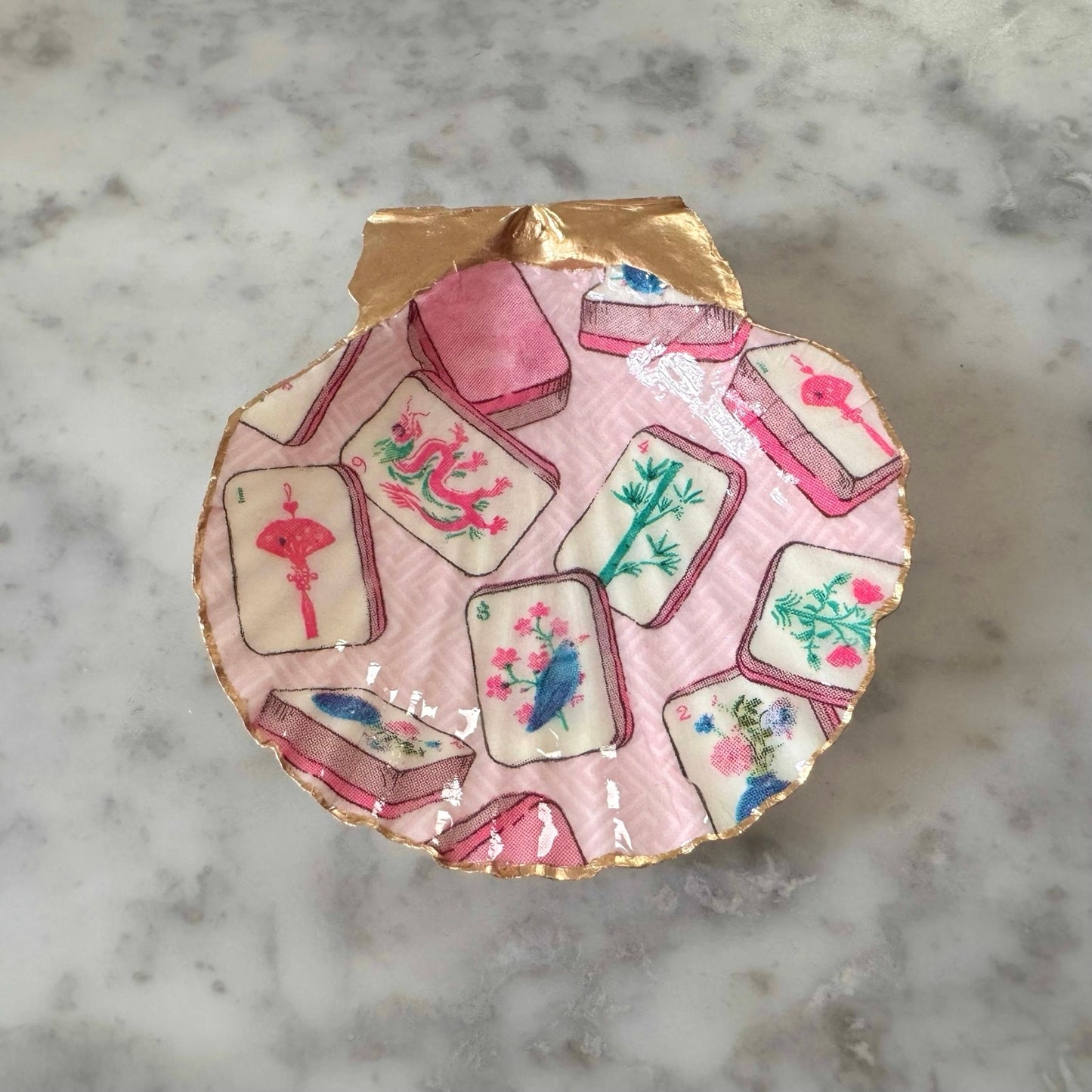 Pink Mahjong Shell Trinket Dish, Mahjong Gift, Jewelry Dish, Dice Holder