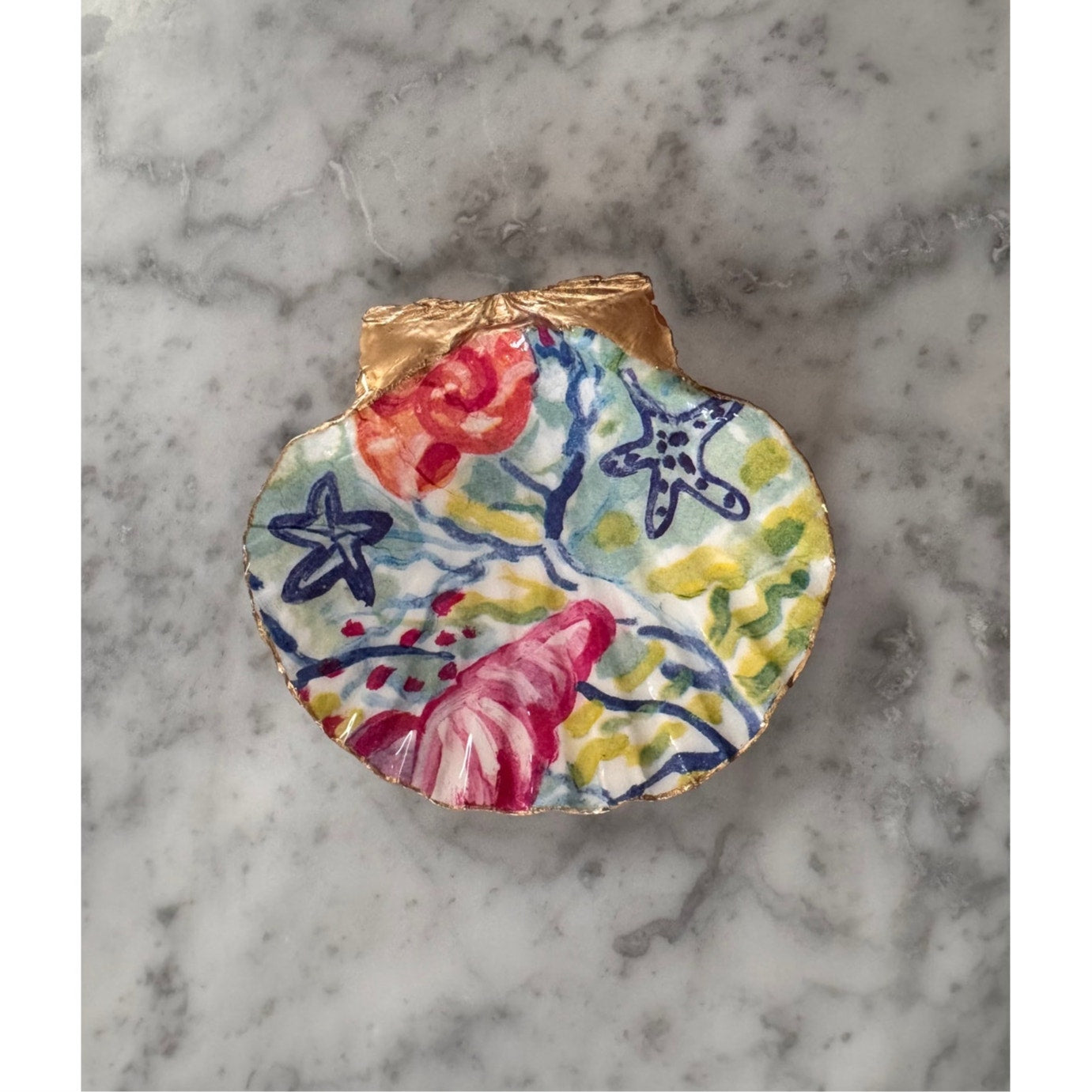 Alternate view of coastal watercolor starfish shell trinket dish