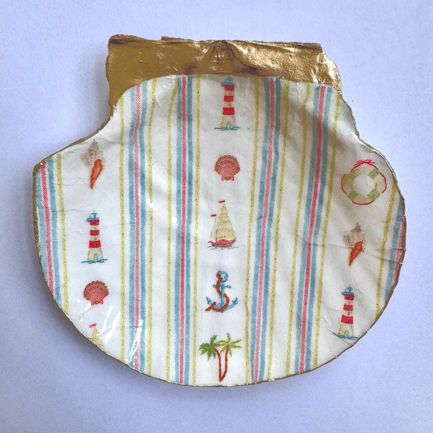 Nautical Lighthouse Seashell Trinket Dish, Coastal Decor