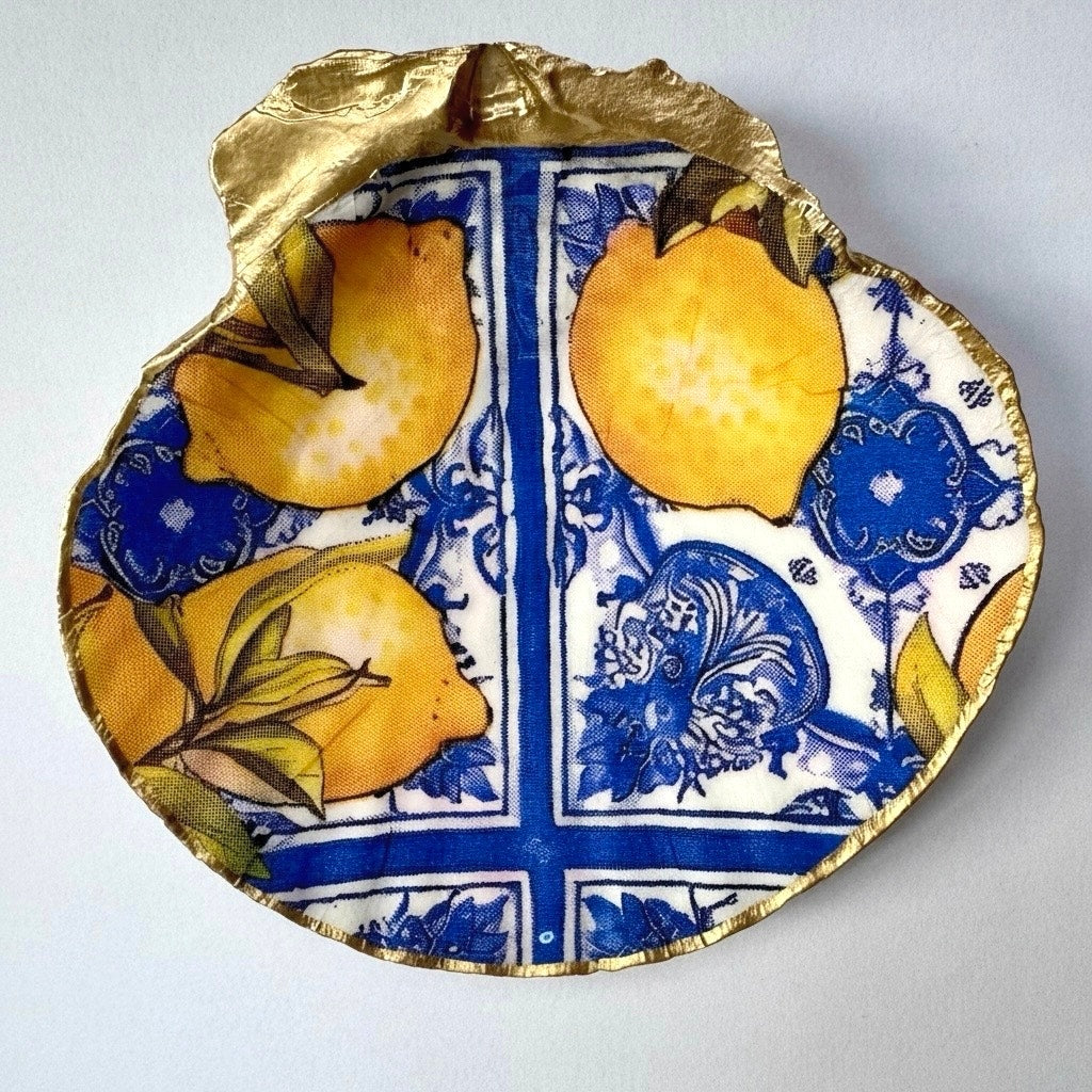 Alternate view of blue mediterranean lemon tile shell trinket dish
