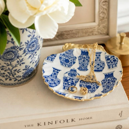 Chinoiserie Blue Vase & Ginger Jar Trinket Dish & Ring Holder I Vintage Gift
