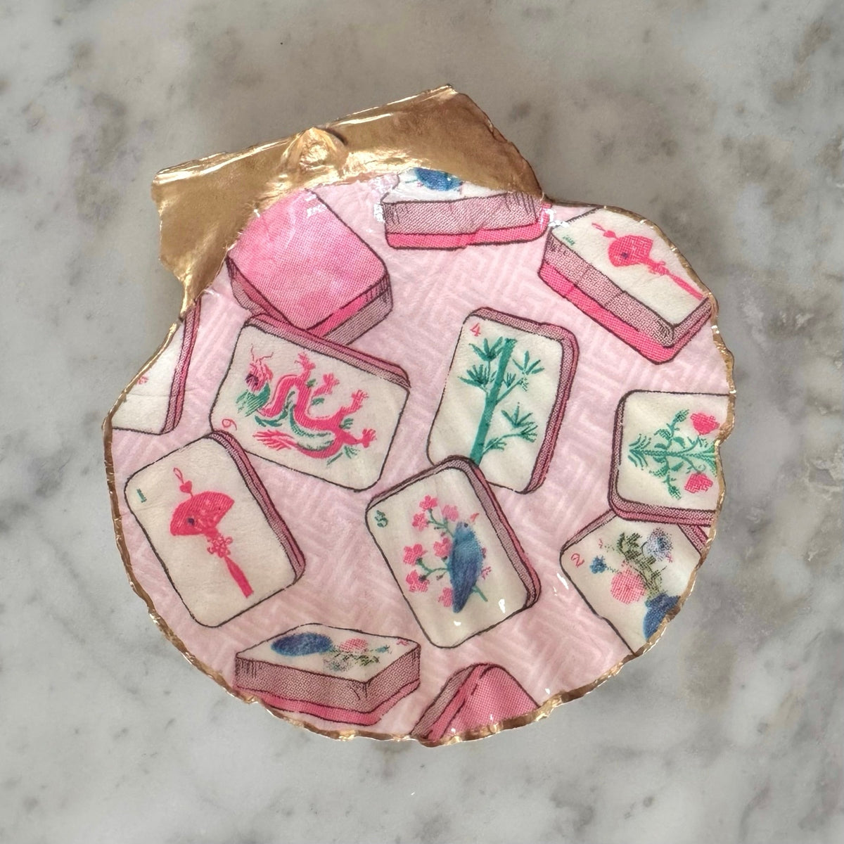 Pink Mahjong Shell Trinket Dish, Mahjong Gift, Jewelry Dish, Dice Holder