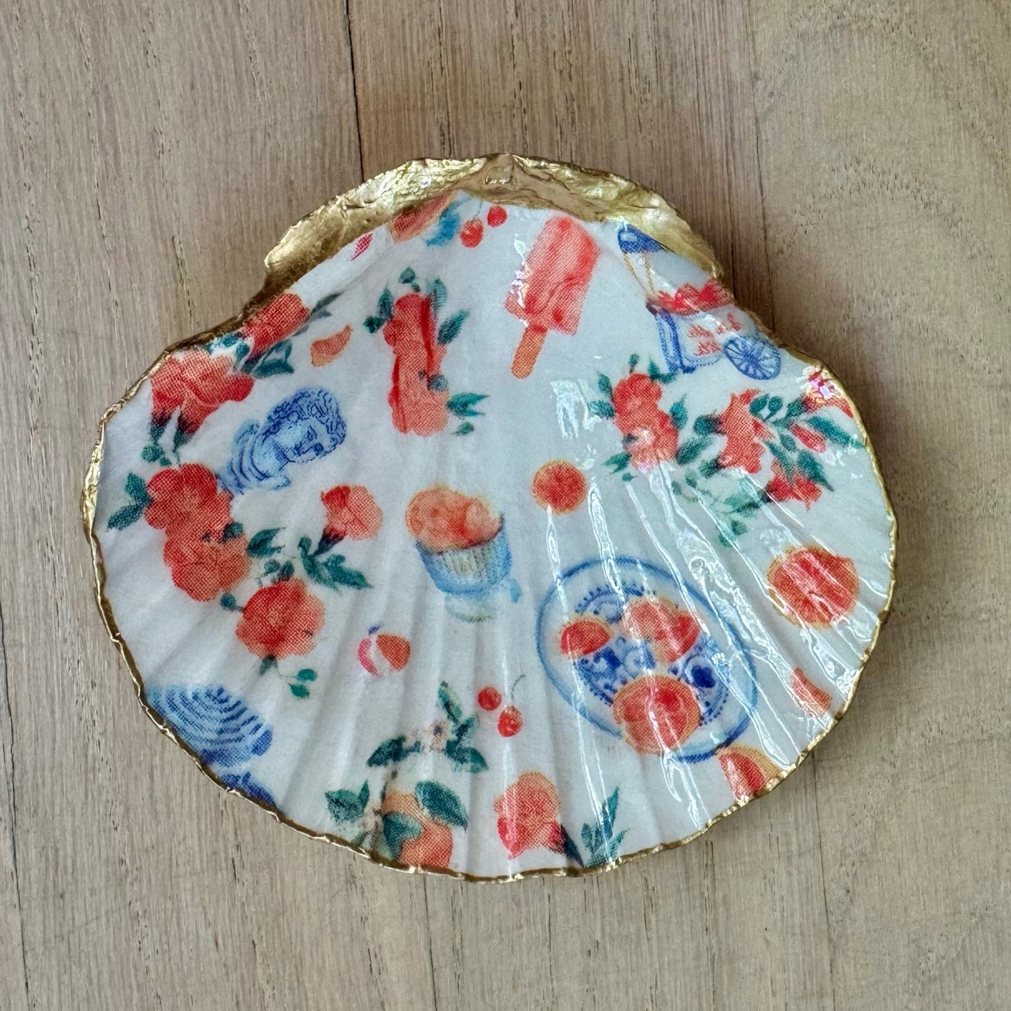 Italian Summer Shell Trinket Dish | Citrus Chinoiserie Jewelry Holder
