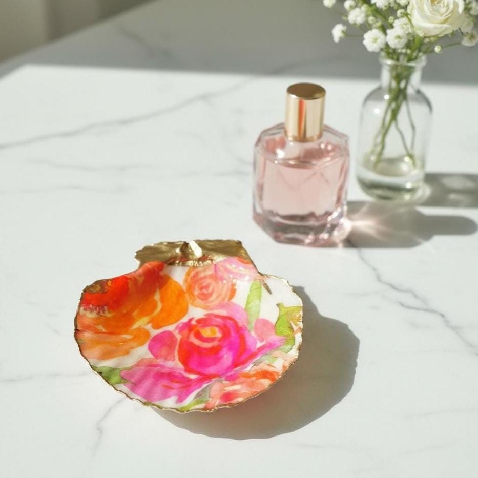 Pink spring blossom shell trinket dish