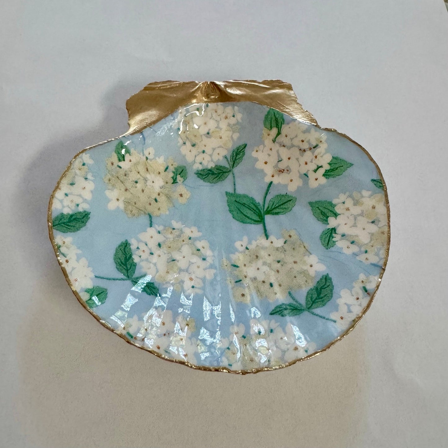 Hydrangea Jewelry Dish | Floral Decorative Shell Trinket Dish | Coastal Decor