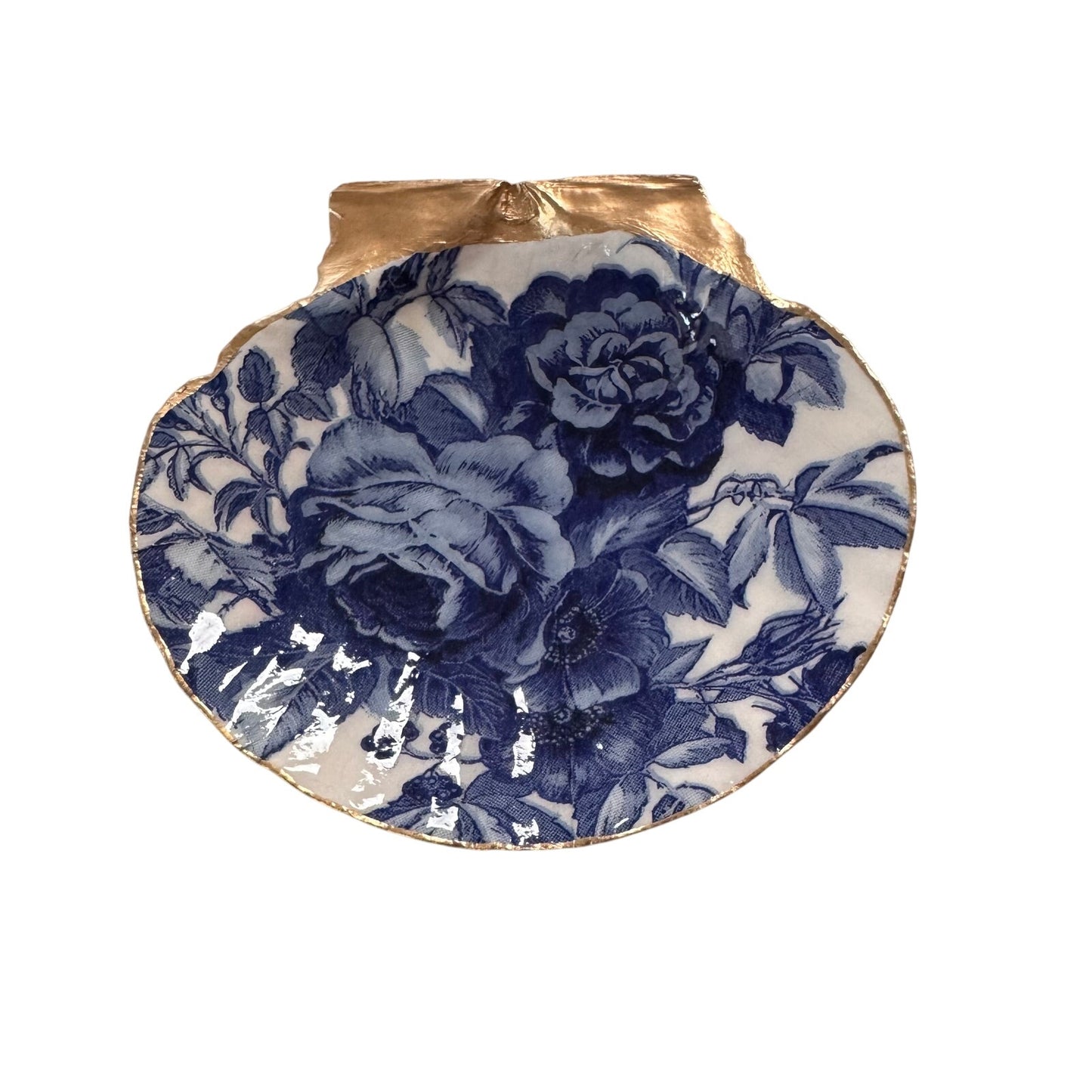 Scallop Shell Ring Dish, Blue White Chinoiserie Peony Floral Jewelry Dish, Bridesmaid Gift