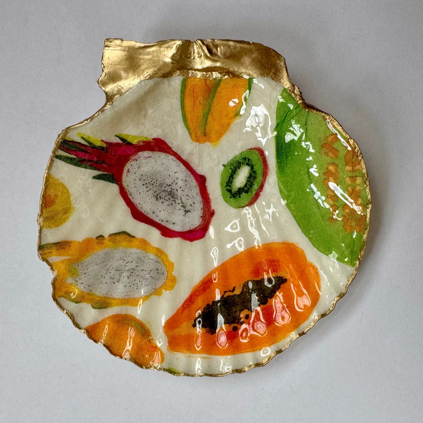 Tropical Fruit Shell Ring Dish Handmade Dish Dragon Fruit Papaya Boho Gift
