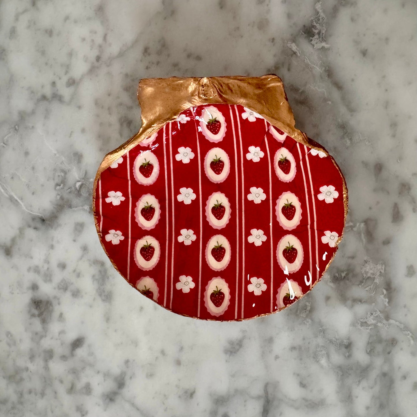 Vintage Strawberry Floral Red Trinket Dish