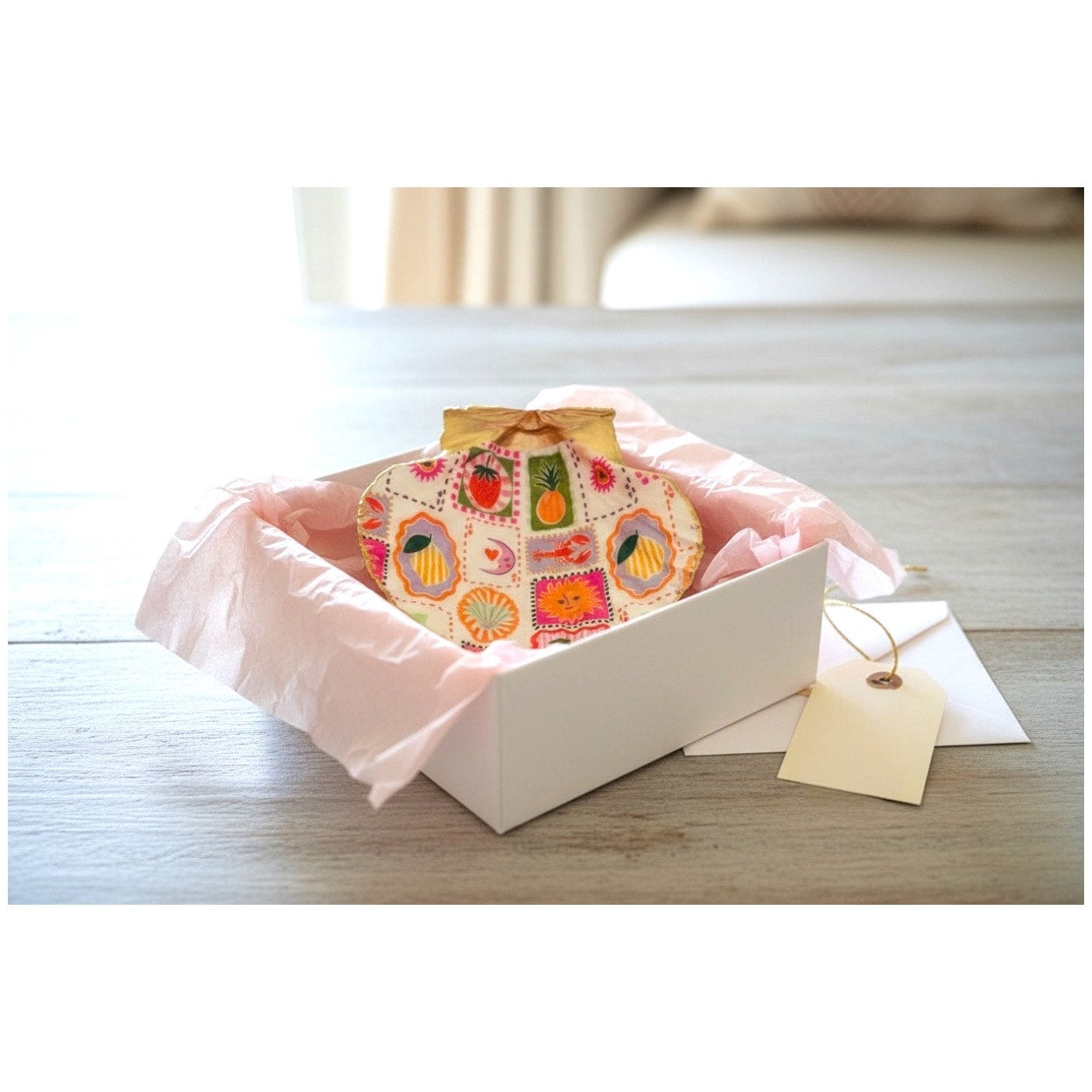 Additional view of coastal patchwork shell trinket dish