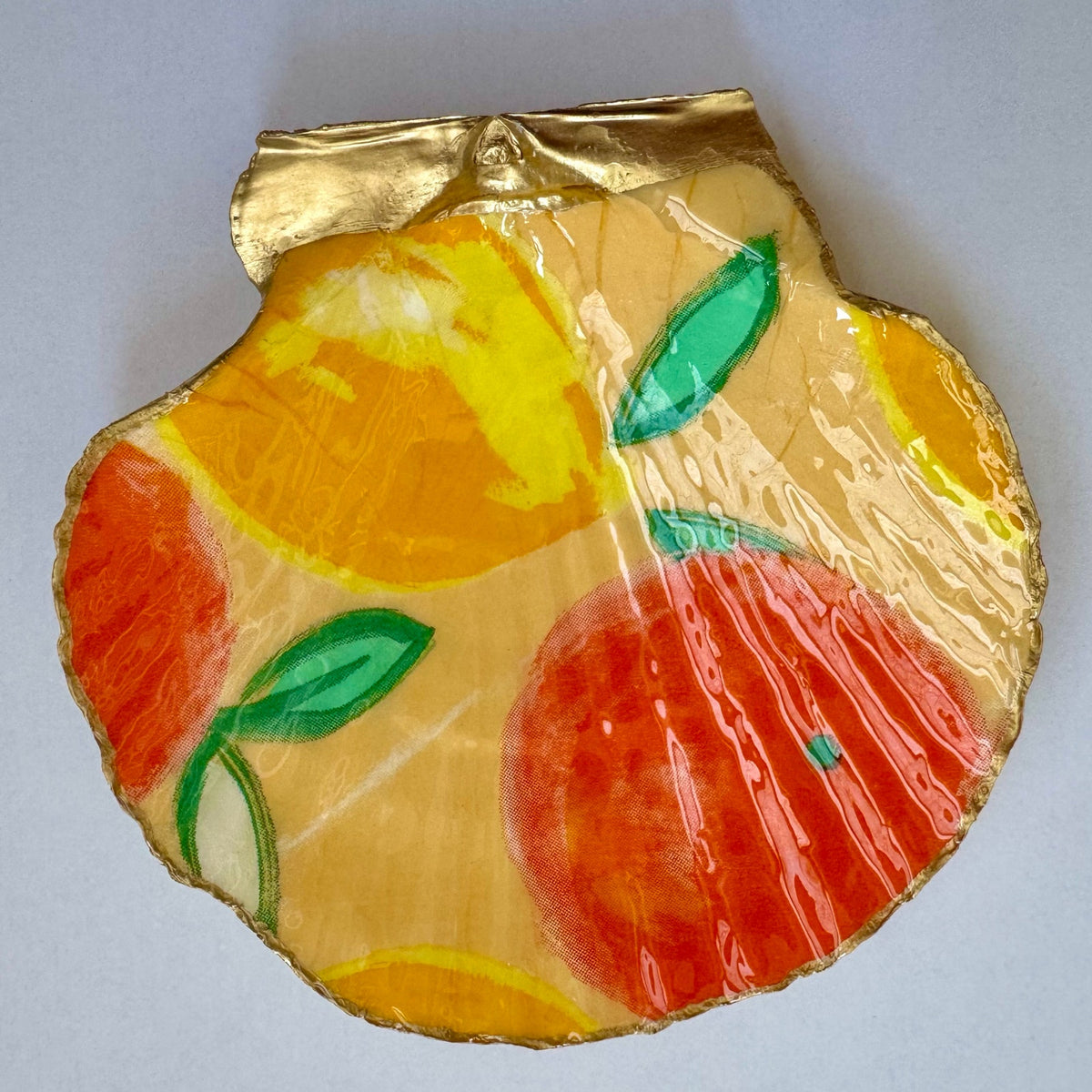 Vintage Citrus Botanical Scallop Shell Trinket Dish