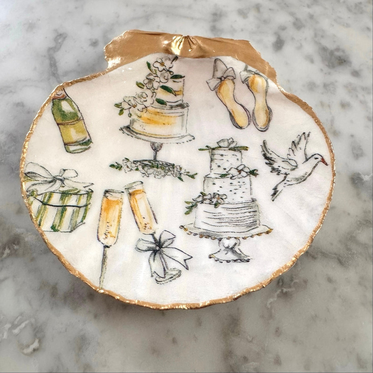 Wedding Cake Champagne Shell Ring Dish, Bridal Shower Gift