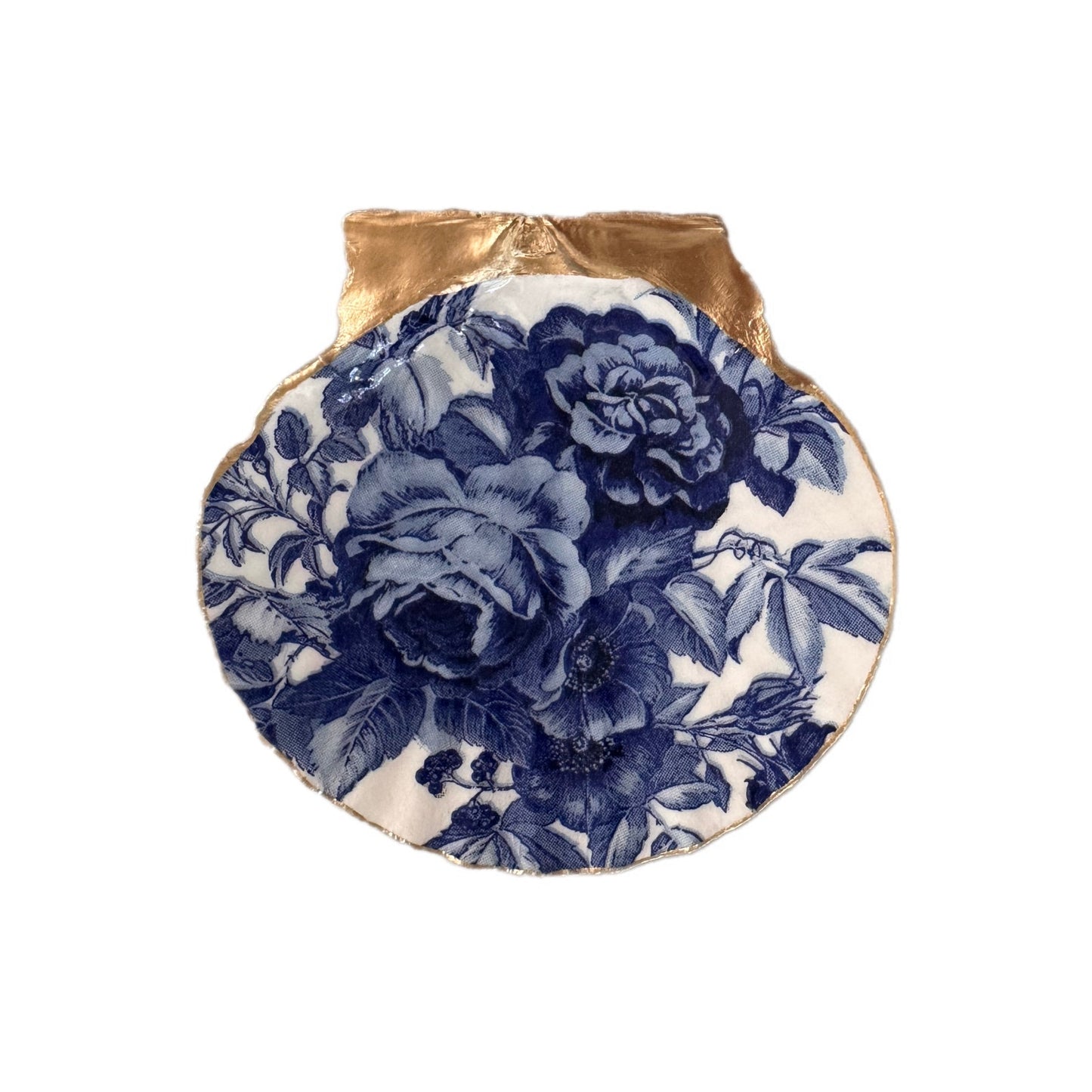 Scallop Shell Ring Dish, Blue White Chinoiserie Peony Floral Jewelry Dish, Bridesmaid Gift