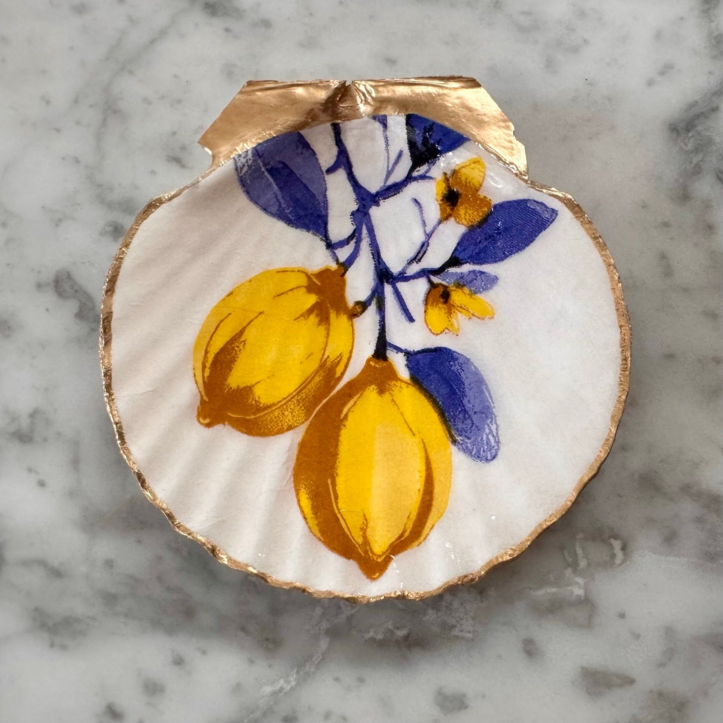Lemon Shell Trinket Dish, Blue Yellow Mediterranean Ring Dish