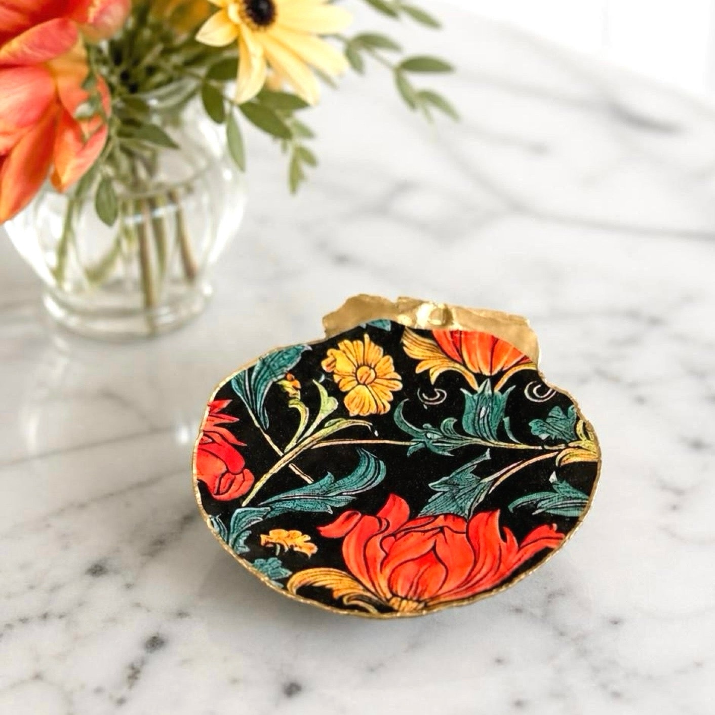William morris black floral shell trinket dish