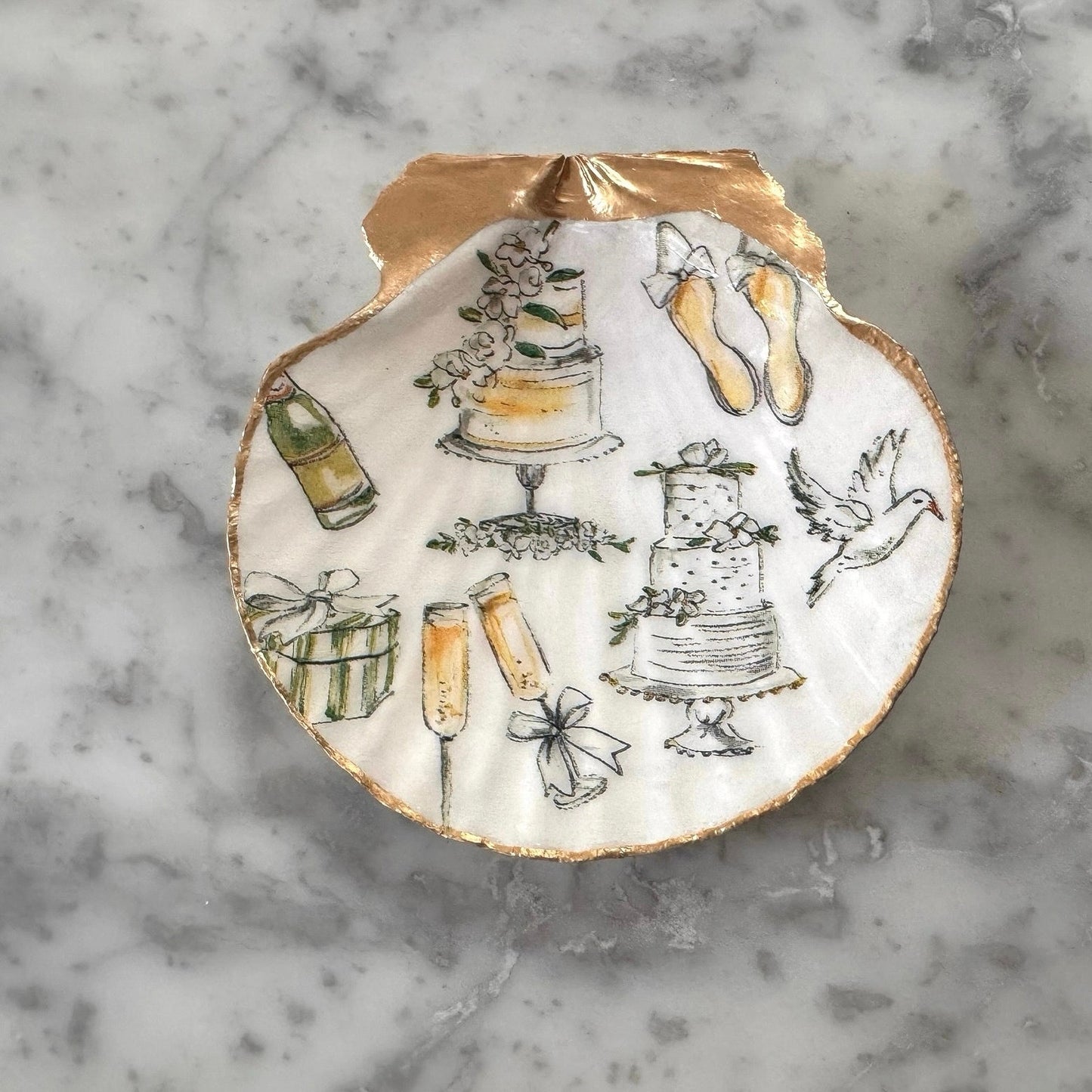 Wedding Cake Champagne Shell Ring Dish, Bridal Shower Gift