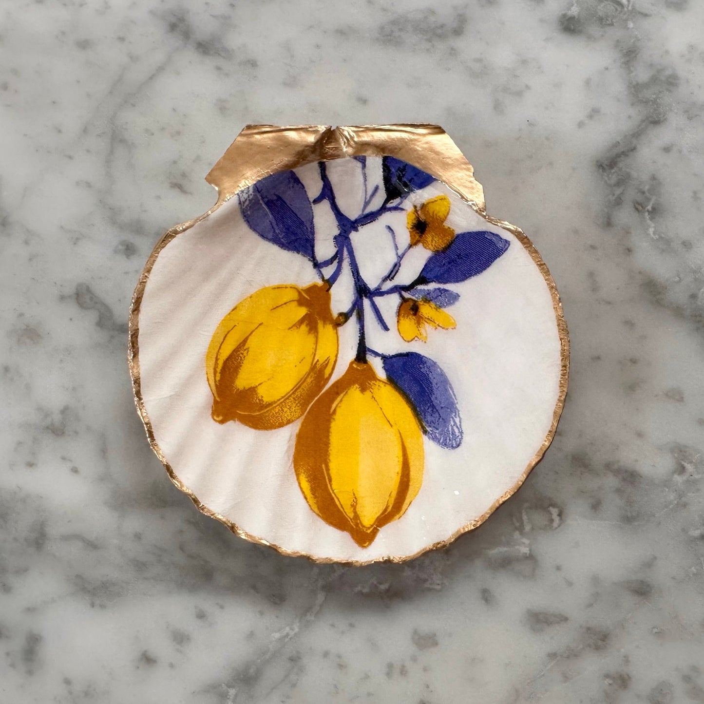 Lemon Shell Trinket Dish, Blue Yellow Mediterranean Ring Dish